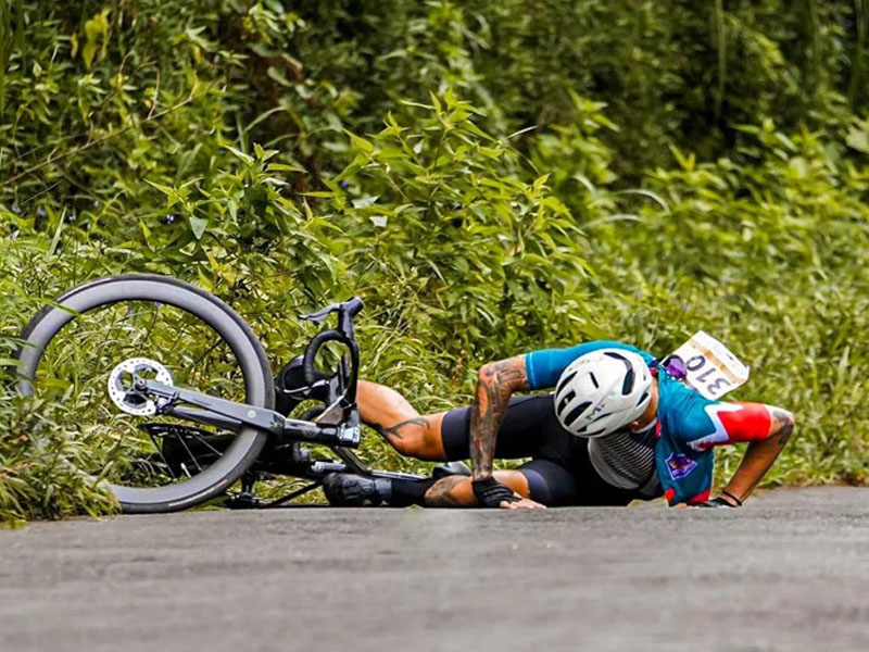 Damaged bicycle helmet